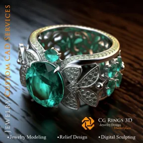 Ring with Emerald and Diamonds - 3D CAD Jewelry Home, AI - Jewelry 3D CAD , AI - Rings 3D CAD 