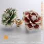 Flower Cufflinks with Rubin,Emerald and Diamonds - 3D CAD Jewelry