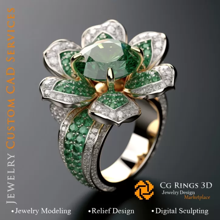 Ring mit Smaragd und Diamanten - 3D CAD Schmuck