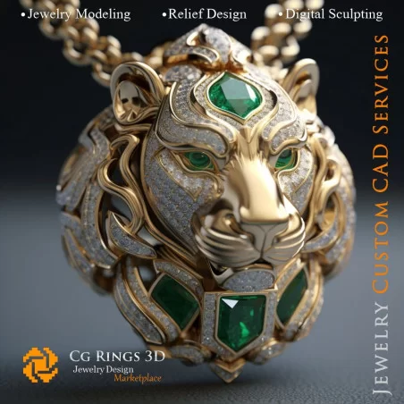 Pendant Lion - Jewelry 3D CAD Home, AI - Jewelry 3D CAD , AI - Pendants 3D CAD 