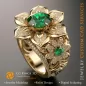 Flower Ring with Emerald and Diamonds - 3D CAD Jewelry Flower Ring with Emerald and Diamonds - 3D CAD Jewelry