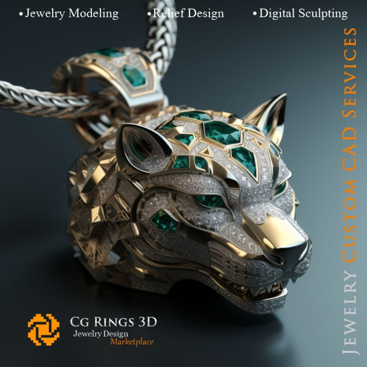 Dog Pendant with Emeralds and Diamonds - Jewelry 3D CAD