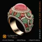 Bague Corail avec Émeraude,Corail et Diamants - Bijoux 3D CAO