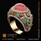 Inel Coral cu Smarald,Coral și Diamante - Bijuterii 3D CAD