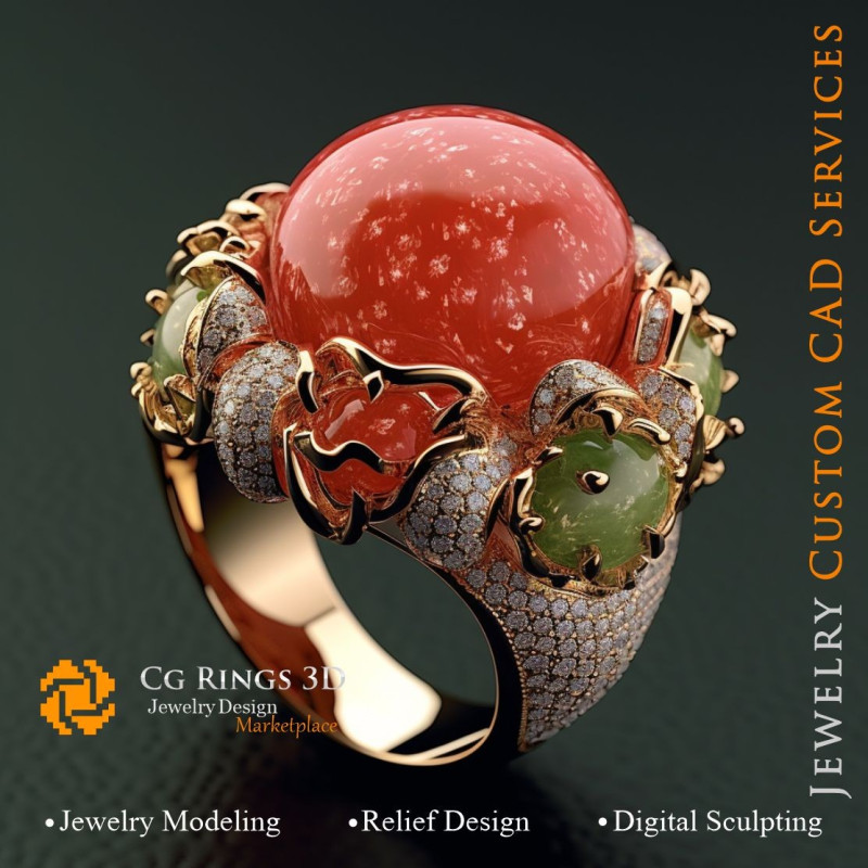 Ring Coral with Diamonds - 3D CAD Jewelry Home, AI - Jewelry 3D CAD , AI - Rings 3D CAD 