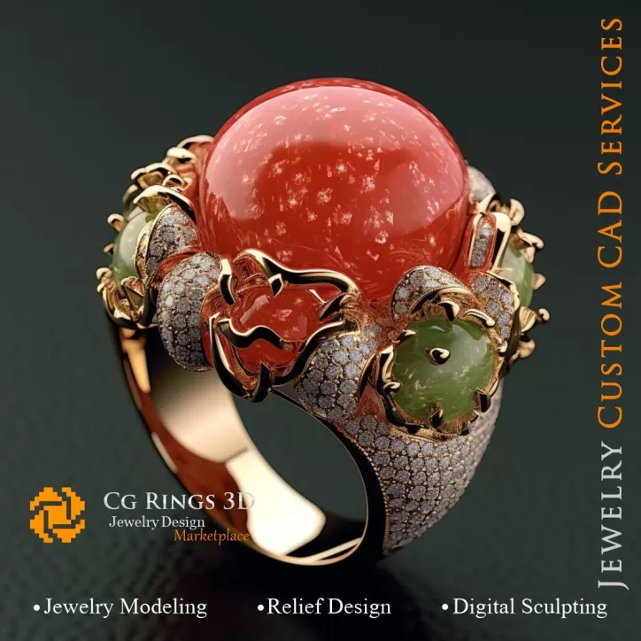 Ring Koralle mit Diamanten - 3D CAD Schmuck