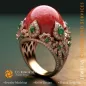 Anello Corallo con Smeraldo, Corallo e Diamanti - 3D CAD Gioielleria