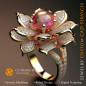 Inel Floare cu Rubin și Diamante - Bijuterii 3D CAD