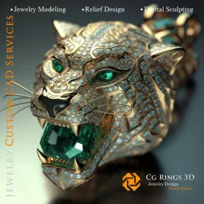 Colgante Tigre con Esmeraldas y Diamantes- CAD 3D de Joyería