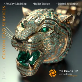Anhänger Tiger mit Smaragden und Diamanten - Schmuck 3D-CAD Home, KI - Schmuck 3D-CAD, KI - Anhänger 3D-CAD