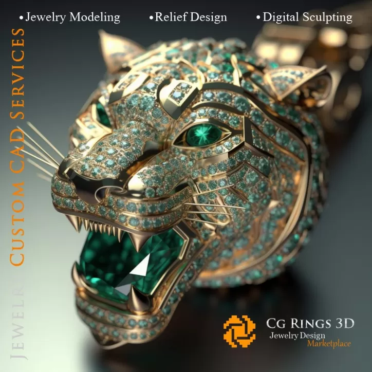 Anhänger Tiger mit Smaragden und Diamanten - Schmuck 3D CAD