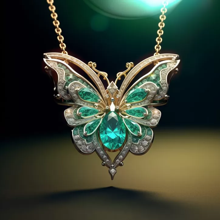 Pendente a farfalla con smeraldo e diamanti - Jewelry 3D CAD