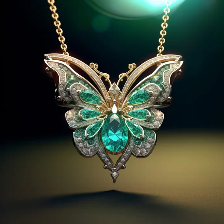 Pendentif Papillon avec émeraude et diamants - Bijoux 3D CAD