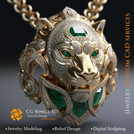 Pendentif Lion - Bijoux 3D CAO Home, AI - Bijoux 3D CAO, AI - Pendentifs 3D CAO