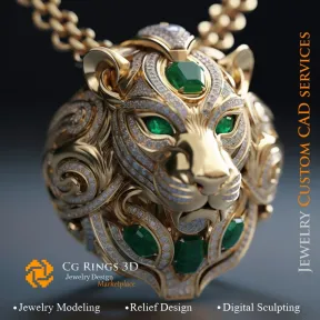 Pendentif Lion - Bijoux CAO 3D Home, AI - Bijoux 3D CAO, AI - Pendentifs 3D CAO