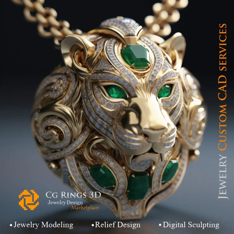 Pendant Lion - Jewelry 3D CAD Home, AI - Jewelry 3D CAD , AI - Pendants 3D CAD 