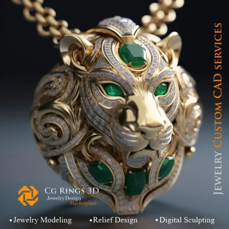 Pendant Lion - Jewelry 3D CAD Home, AI - Jewelry 3D CAD , AI - Pendants 3D CAD 