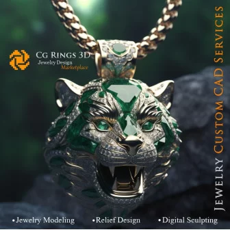 Colgante Puma con Esmeraldas y Diamantes - CAD 3D de Joyería, IA - CAD 3D de Joyería, IA - Colgantes CAD 3D