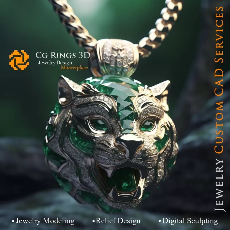 Colgante Puma con Esmeraldas y Diamantes - CAD 3D Joyería Colgante Puma con Esmeraldas y Diamantes - CAD 3D Joyería