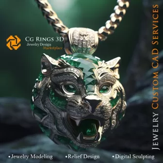 Colgante Puma con Esmeraldas y Diamantes - CAD 3D de Joyería, IA - Joyería CAD 3D, IA - Colgantes CAD 3D