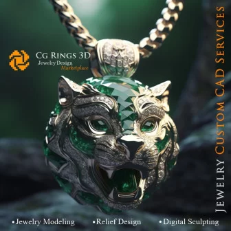 Colgante Puma con Esmeraldas y Diamantes - CAD 3D de Joyería, IA - Joyería CAD 3D, IA - Colgantes CAD 3D