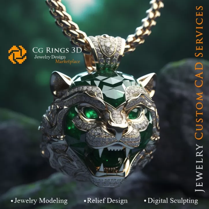 Colgante Puma con Esmeraldas y Diamantes - CAD 3D Joyería