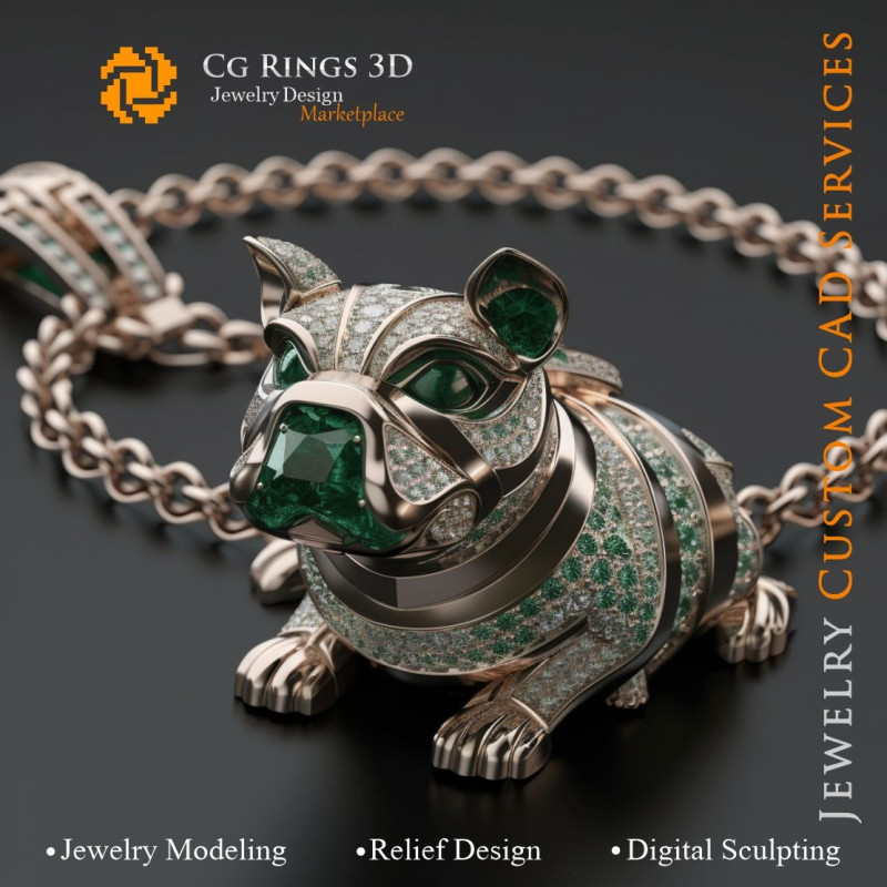 Pendentif Chien avec Émeraudes et Diamants - Bijoux 3D CAD Home, AI - Bijoux 3D CAO, AI - Pendentifs 3D CAO