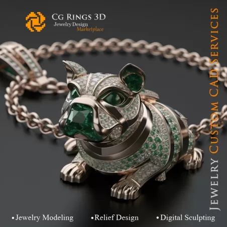 Colgante de perro con esmeraldas y diamantes - CAD 3D de joyería Hogar, IA - CAD 3D de joyería, IA - Colgantes CAD 3D