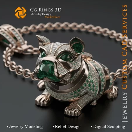 Colgante de perro con esmeraldas y diamantes - CAD 3D de joyería Hogar, IA - CAD 3D de joyería, IA - Colgantes CAD 3D
