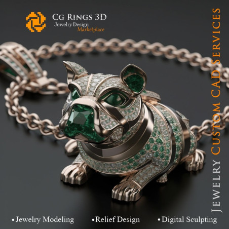 Dog Pendant with Emeralds and Diamonds - Jewelry 3D CAD Home, AI - Jewelry 3D CAD , AI - Pendants 3D CAD 