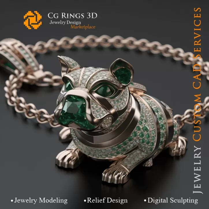 Hundeanhänger mit Smaragden und Diamanten - Schmuck 3D CAD Hundeanhänger mit Smaragden und Diamanten - Schmuck 3D CAD