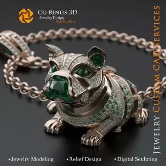 Ciondolo a forma di cane con smeraldi e diamanti - Jewelry 3D CAD Home, AI - Jewelry 3D CAD, AI - Ciondoli 3D CAD