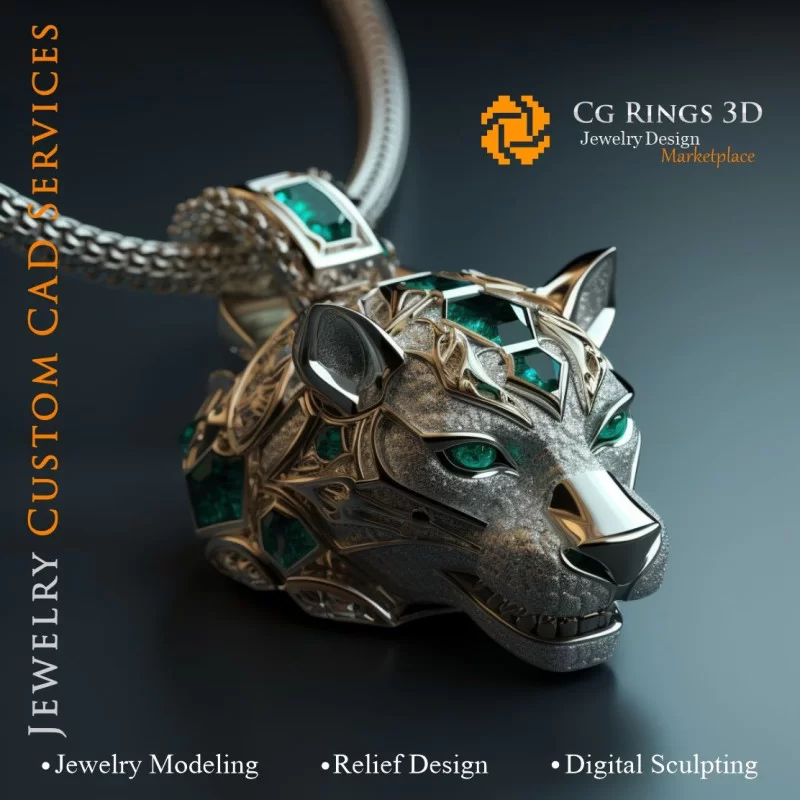 Pendentif Chien avec Émeraudes et Diamants - Bijoux 3D CAD Home, AI - Bijoux 3D CAO, AI - Pendentifs 3D CAO