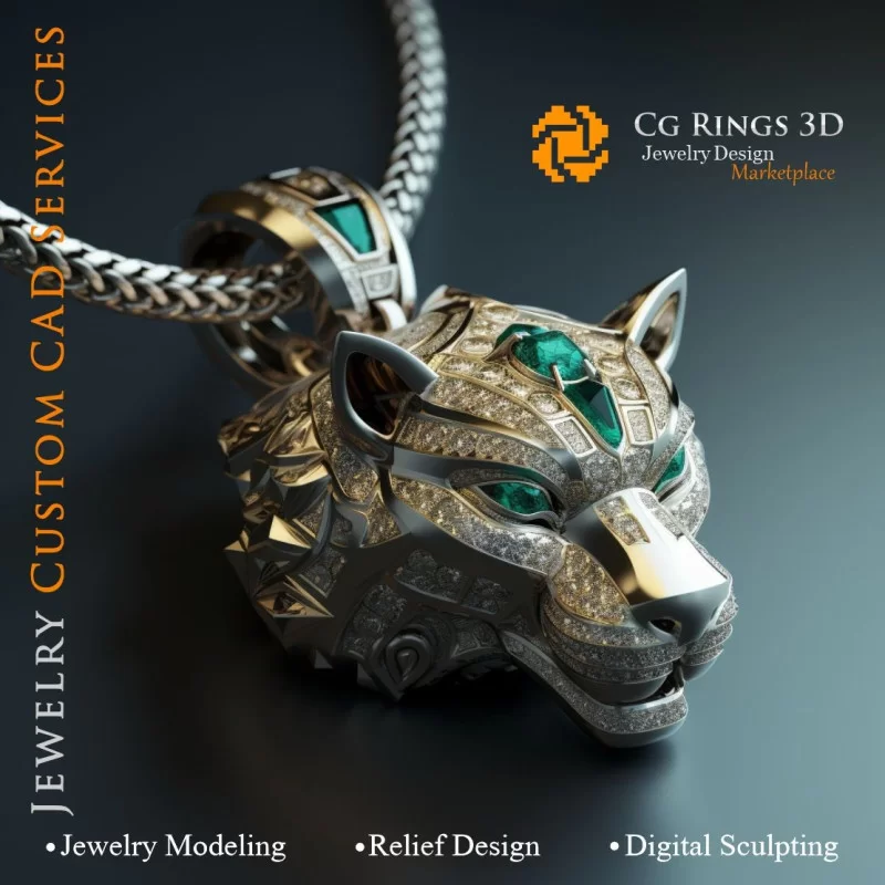 Ciondolo a forma di cane con smeraldi e diamanti - Jewelry 3D CAD
