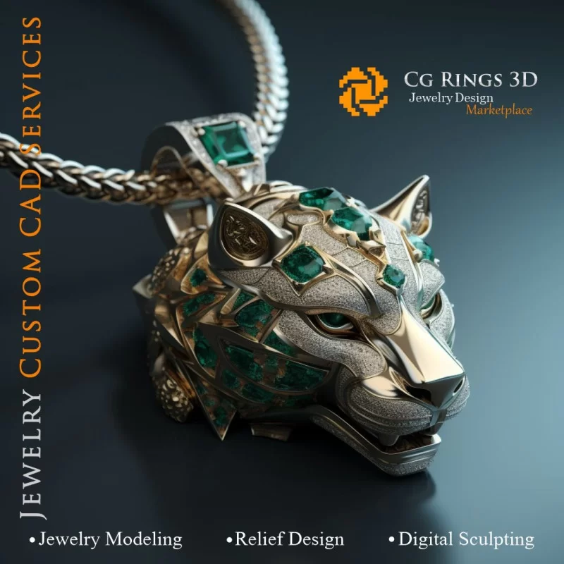 Pendentif Chien avec Émeraudes et Diamants - Bijoux 3D CAD Home, AI - Bijoux 3D CAO, AI - Pendentifs 3D CAO