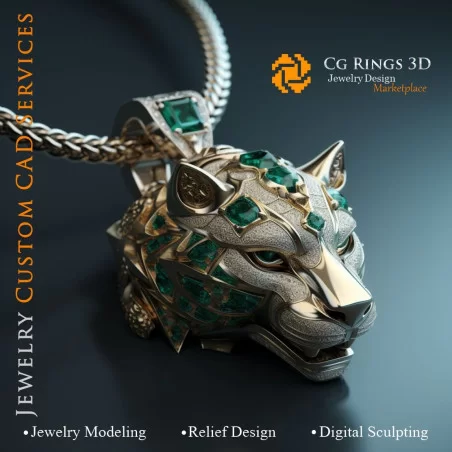 Pendentif Chien avec Émeraudes et Diamants - Bijoux 3D CAD Home, AI - Bijoux 3D CAO, AI - Pendentifs 3D CAO