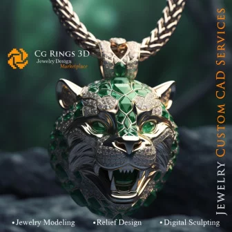 Colgante Puma con Esmeraldas y Diamantes - CAD 3D de Joyería, IA - Joyería CAD 3D, IA - Colgantes CAD 3D