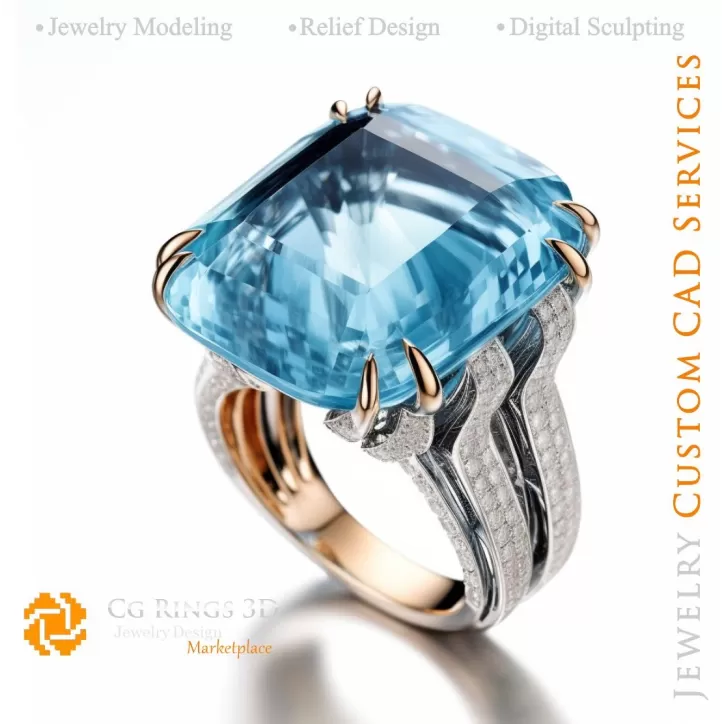 Anello con acquamarina e diamanti - 3D CAD Gioielli Anello con acquamarina e diamanti - 3D CAD Gioielli