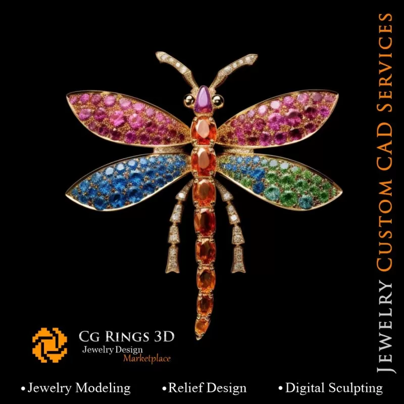 Colgante de libélula con Melodía de Colores - CAD 3D para Joyería