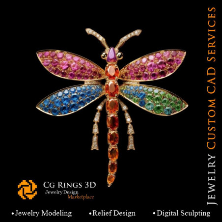 Dragonfly Pendant with Melody of Colours - 3D CAD Jewelry Home, AI - Jewelry 3D CAD , AI - Pendants 3D CAD 