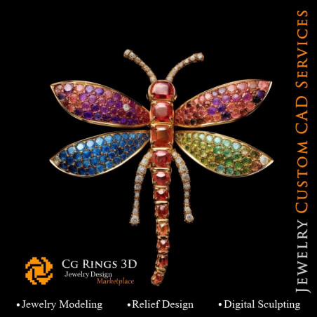 Dragonfly Pendant with Melody of Colours - 3D CAD Jewelry Home, AI - Jewelry 3D CAD , AI - Pendants 3D CAD 