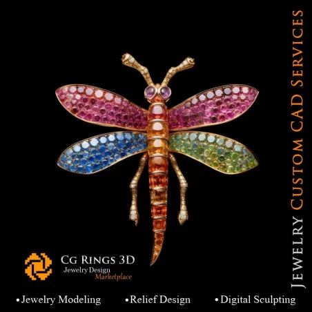 Dragonfly Pendant with Melody of Colours - 3D CAD Jewelry Home, AI - Jewelry 3D CAD , AI - Pendants 3D CAD 