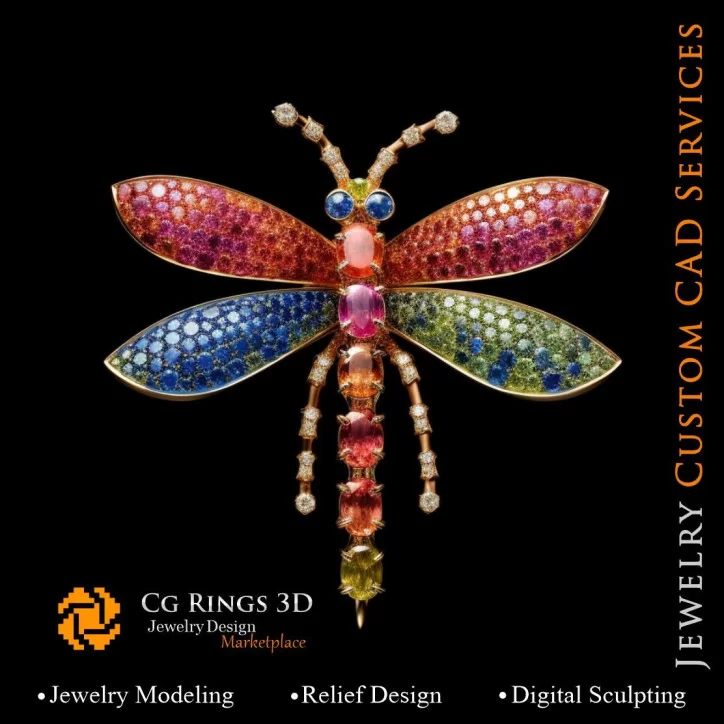 Dragonfly Pendant with Melody of Colours - 3D CAD Jewelry