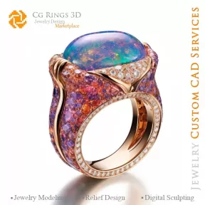 Bague avec opale - CAO 3D Bijoux Maison, IA - CAO 3D Bijoux, IA - CAO 3D Bagues, IA - CAO 3D Bijoux Mélodie de Couleurs, IA -