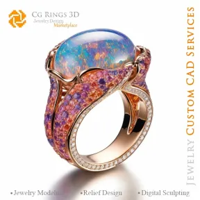 Ring mit Opal - 3D-CAD Schmuck Zuhause, KI - Schmuck 3D-CAD, KI - Ringe 3D-CAD, KI - 3D-CAD Schmuck Melodie der Farben, KI -