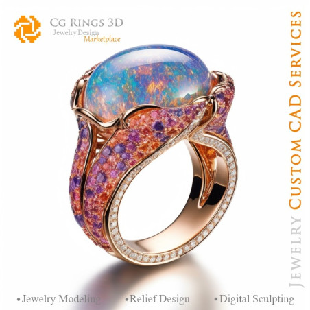 Ring with Opal - 3D CAD Jewelry Home, AI - Jewelry 3D CAD , AI - Rings 3D CAD , AI - 3D CAD Jewelry Melody of Colours, AI - 3D C