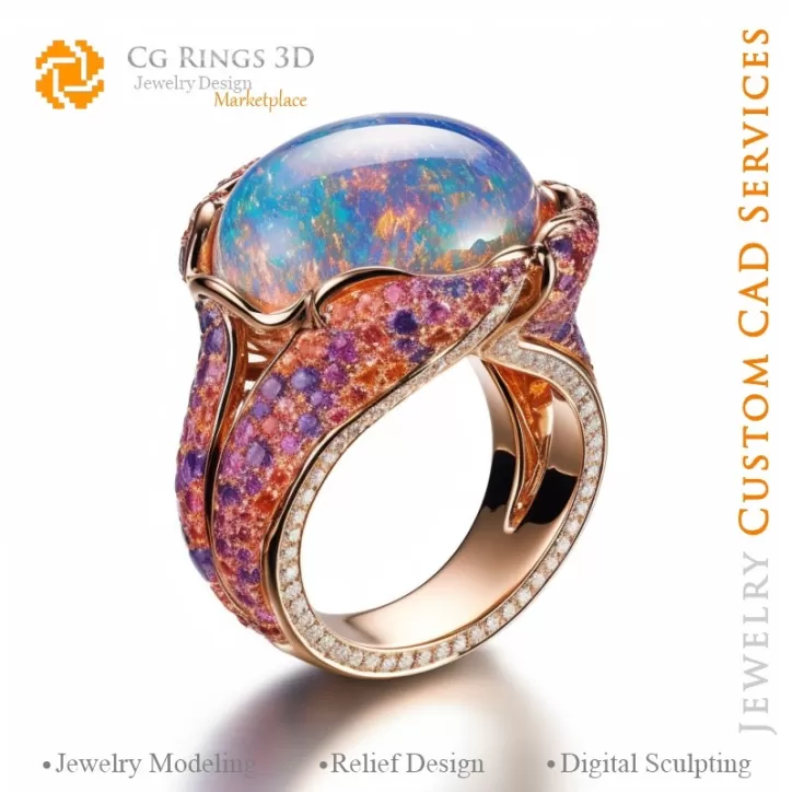 Bague avec opale - Bijoux 3D CAD Bague avec opale - Bijoux 3D CAD
