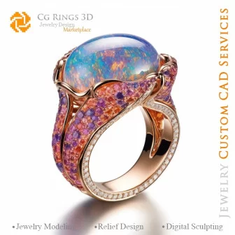 Bague avec Opale - Bijoux 3D CAO Home, AI - Bijoux 3D CAO, AI - Anneaux 3D CAO , AI - Bijoux 3D CAO Mélodie des Couleurs, AI - B