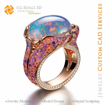 Ring with Opal - 3D CAD Jewelry Home, AI - Jewelry 3D CAD , AI - Rings 3D CAD , AI - 3D CAD Jewelry Melody of Colours, AI - 3D C