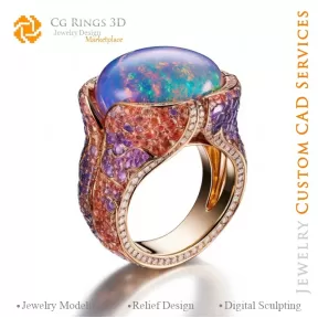 Bague avec opale - Conception 3D CAO Bijoux, IA - Bijoux 3D CAO, IA - Bagues 3D CAO, IA - Conception 3D CAO Bijoux Mélodie des